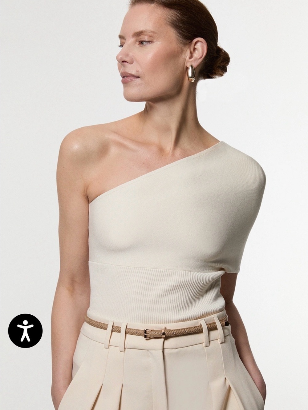 Karen Millen One-Shoulder Cream Knit Top